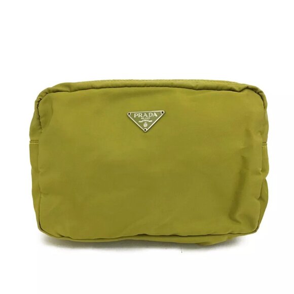 PRADA Logo Plate Nylon Cosmetic Pouch Bag Green/1J1979 - Picture 1 of 8